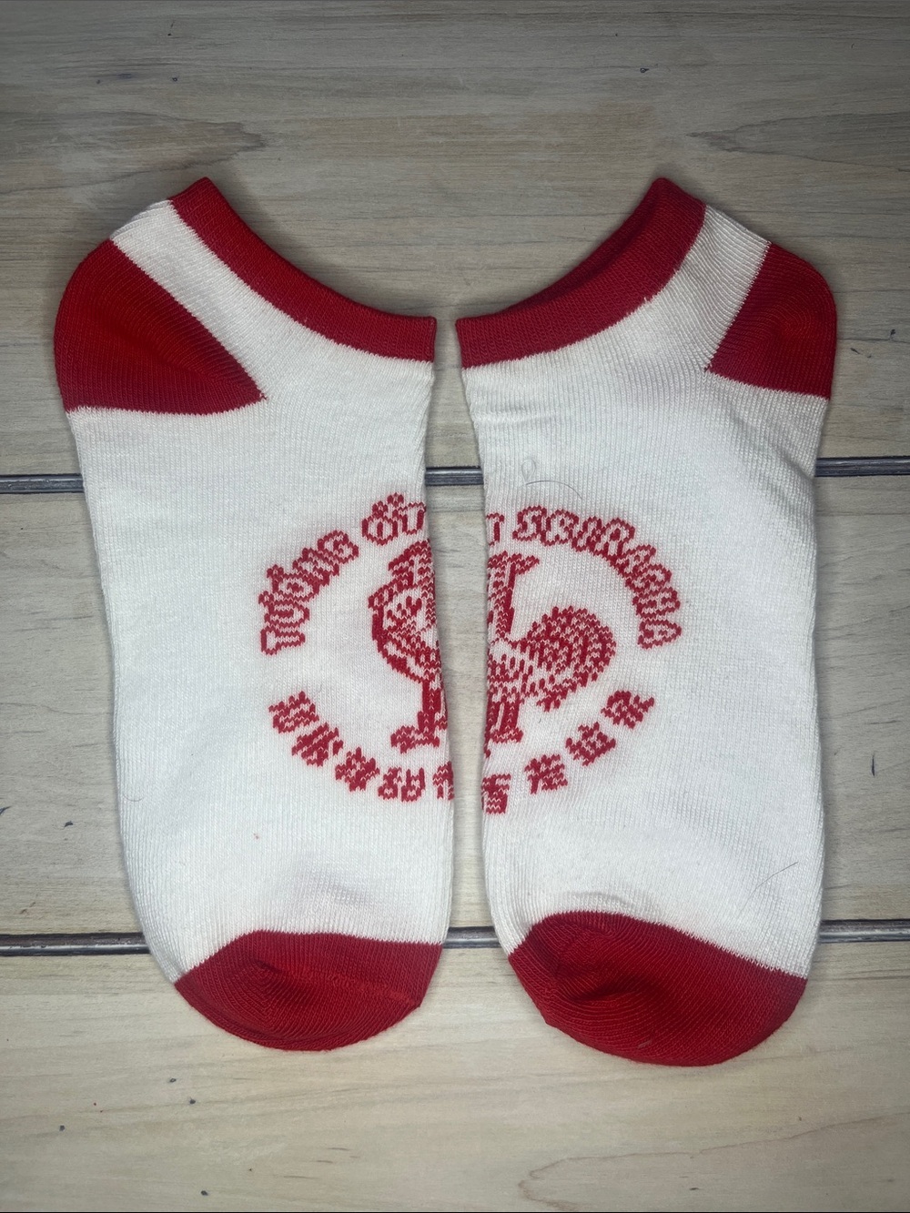 🇺🇸No-Show Srirachi Socks with Red Accents and Rooster Logo
